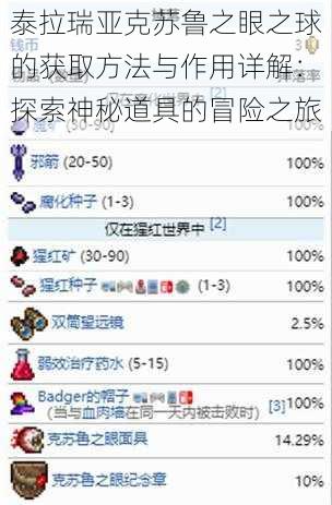 泰拉瑞亚克苏鲁之眼之球的获取方法与作用详解：探索神秘道具的冒险之旅