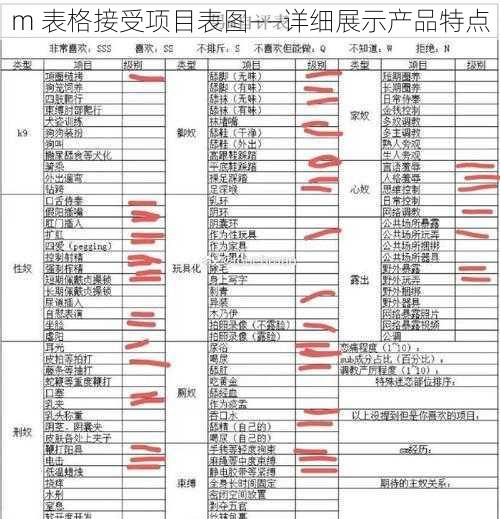 m 表格接受项目表图——详细展示产品特点