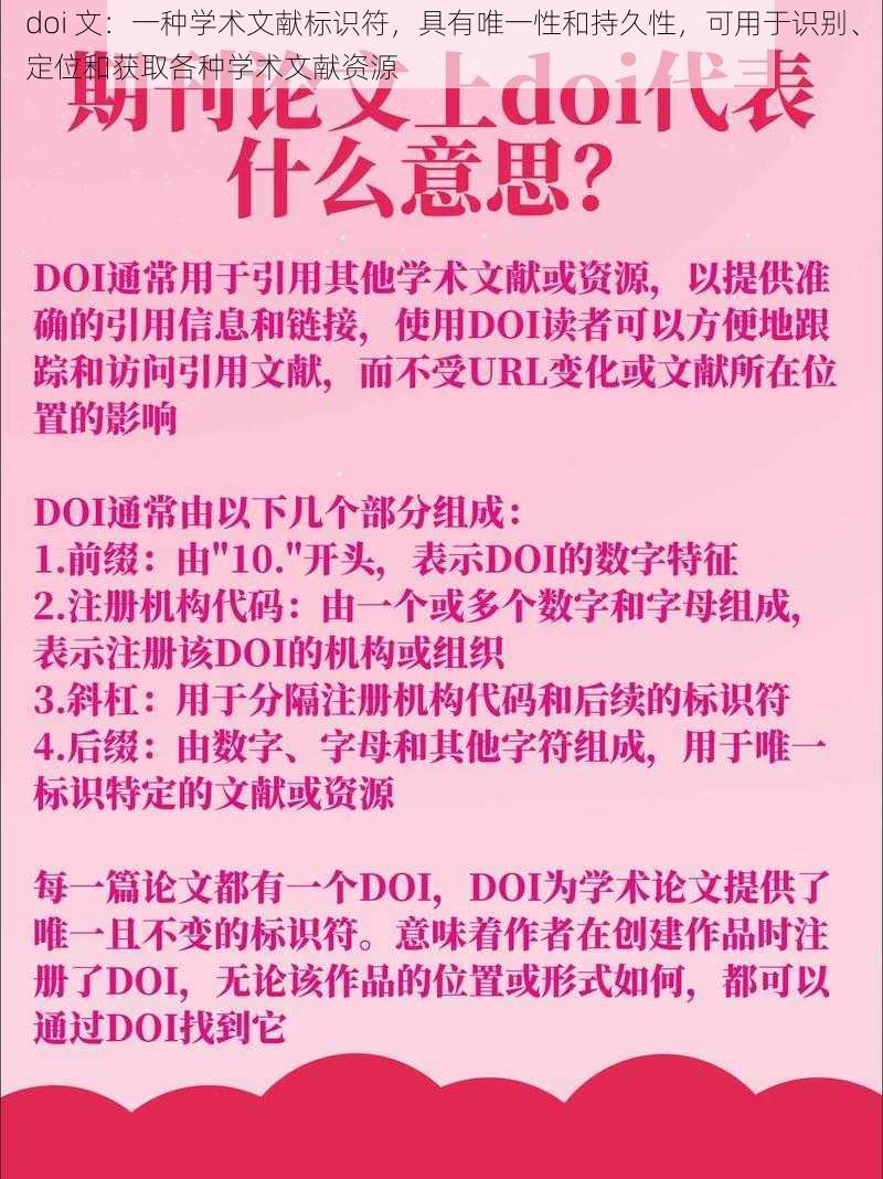 doi 文：一种学术文献标识符，具有唯一性和持久性，可用于识别、定位和获取各种学术文献资源