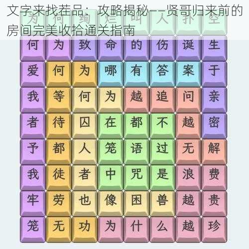 文字来找茬品：攻略揭秘——贤哥归来前的房间完美收拾通关指南