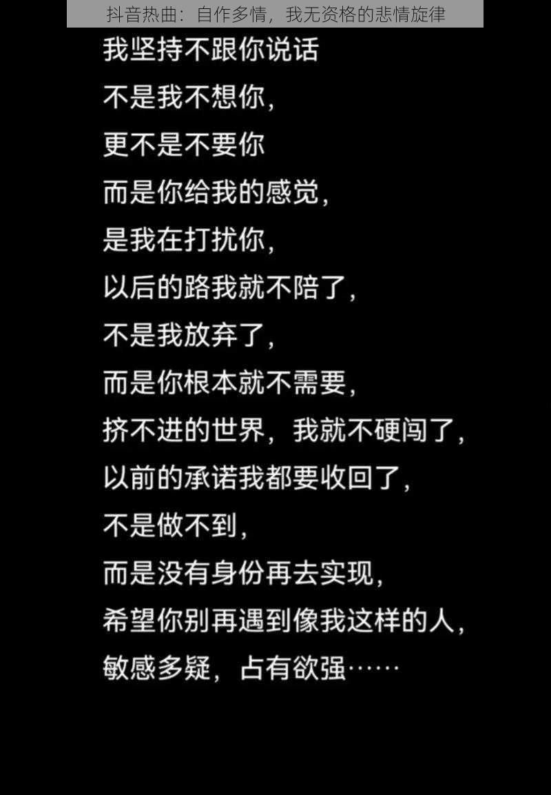 抖音热曲：自作多情，我无资格的悲情旋律