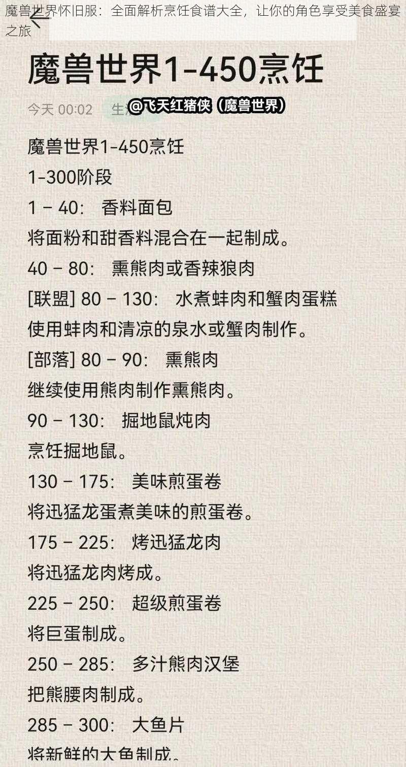 魔兽世界怀旧服：全面解析烹饪食谱大全，让你的角色享受美食盛宴之旅