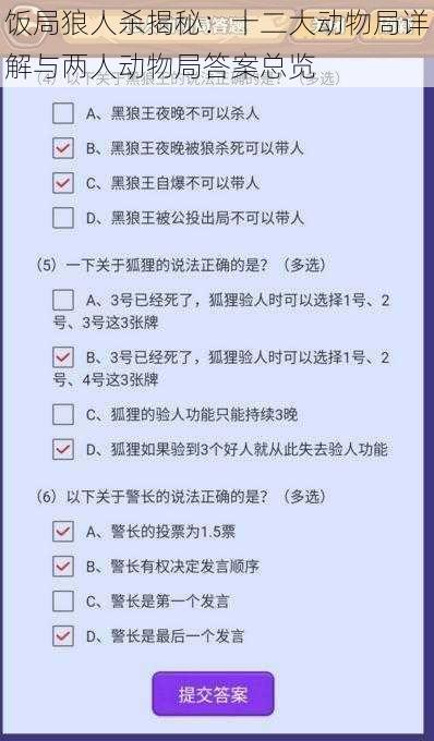 饭局狼人杀揭秘：十二大动物局详解与两人动物局答案总览