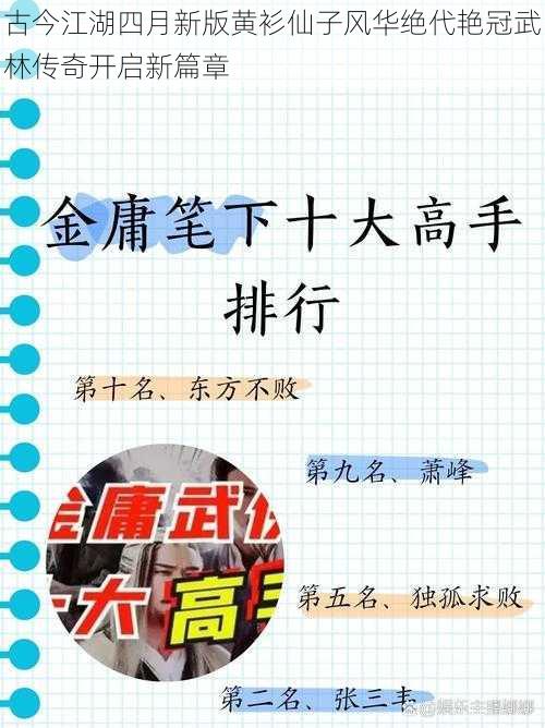 古今江湖四月新版黄衫仙子风华绝代艳冠武林传奇开启新篇章