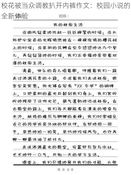 校花被当众调教扒开内裤作文：校园小说的全新体验