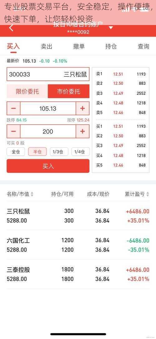 专业股票交易平台，安全稳定，操作便捷，快速下单，让您轻松投资
