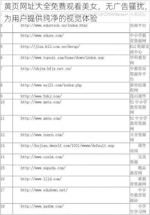 黄页网址大全免费观看美女，无广告骚扰，为用户提供纯净的视觉体验