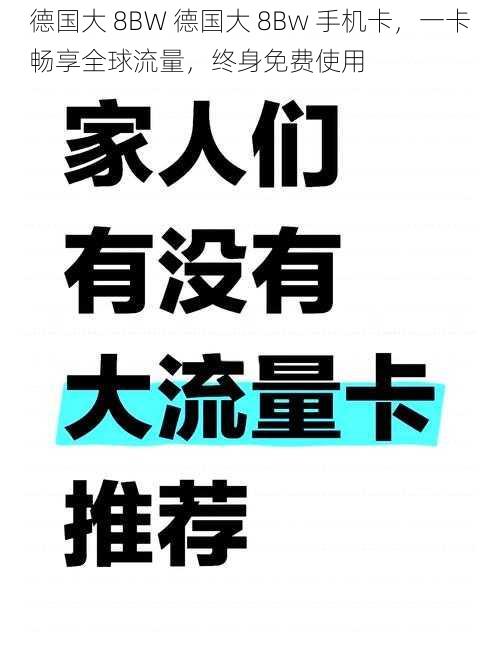 德国大 8BW 德国大 8Bw 手机卡，一卡畅享全球流量，终身免费使用