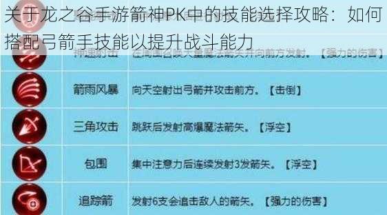 关于龙之谷手游箭神PK中的技能选择攻略：如何搭配弓箭手技能以提升战斗能力