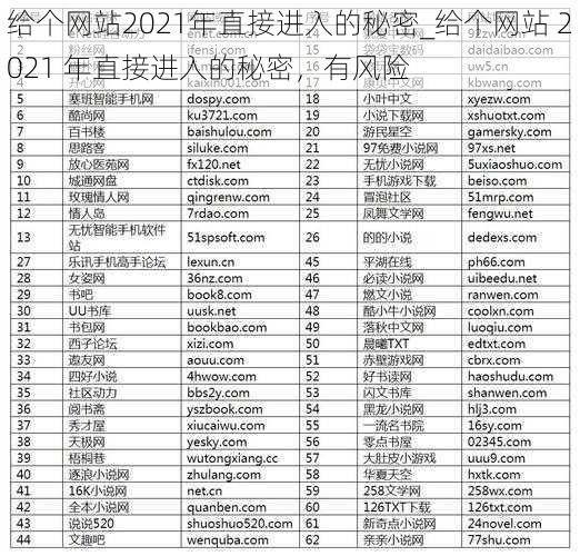 给个网站2021年直接进入的秘密_给个网站 2021 年直接进入的秘密，有风险