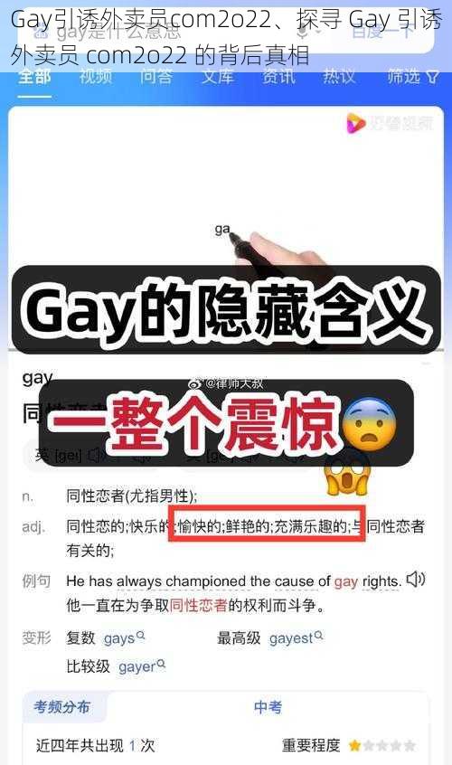 Gay引诱外卖员com2o22、探寻 Gay 引诱外卖员 com2o22 的背后真相