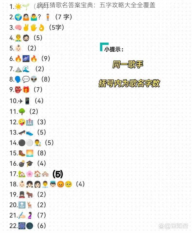 疯狂猜歌名答案宝典：五字攻略大全全覆盖