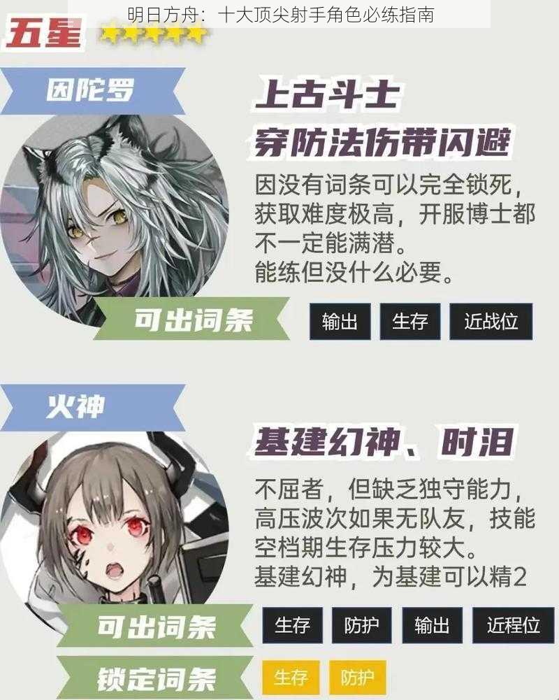 明日方舟：十大顶尖射手角色必练指南