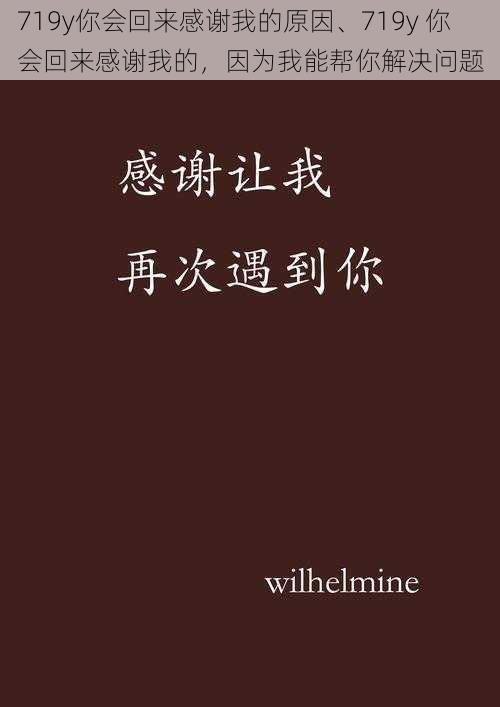 719y你会回来感谢我的原因、719y 你会回来感谢我的，因为我能帮你解决问题