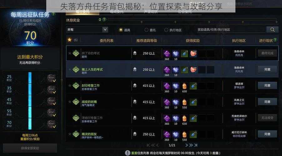 失落方舟任务背包揭秘：位置探索与攻略分享