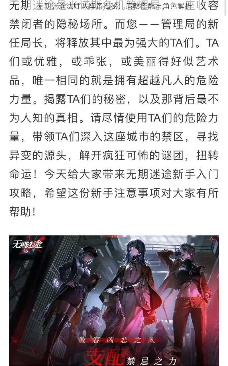 无期迷途法师队阵容揭秘：策略搭配与角色解析